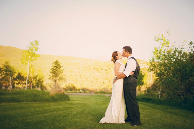 bride and groom kissing